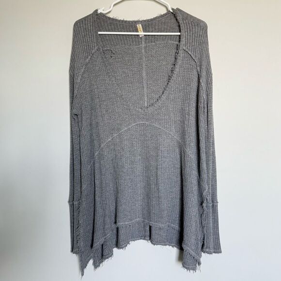 Free People Lightweight Waffle Shirt Grey Size Small - Picture 1 of 5
